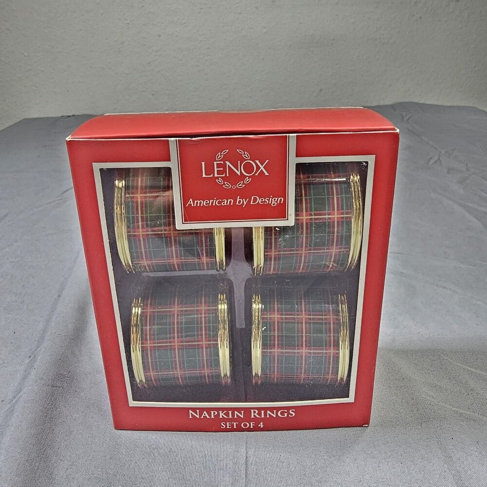 Lenox Holiday Nouveau Plaid Napkin Rings Set of 4 Christmas Table Decor New